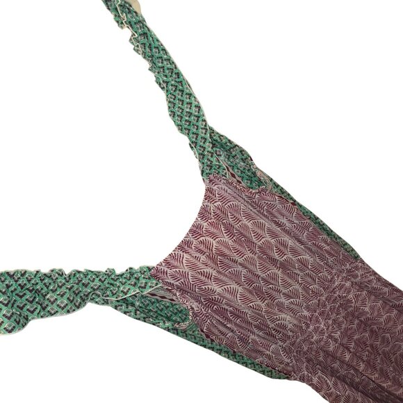 Feather & Find burgundy green block print asymmetrical hem dress S - Picture 4 of 8